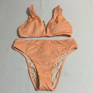 PILYQ Citrine Skylar Halter Top & High Waist Teeny Bottom Bikini Set Size S